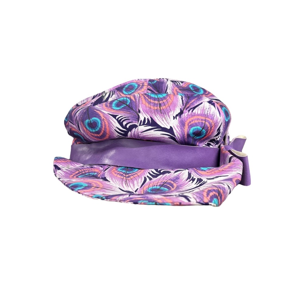 Sets by Windsor Women's Hat Purple Peacock Feather Print Ribbon Bow Cute